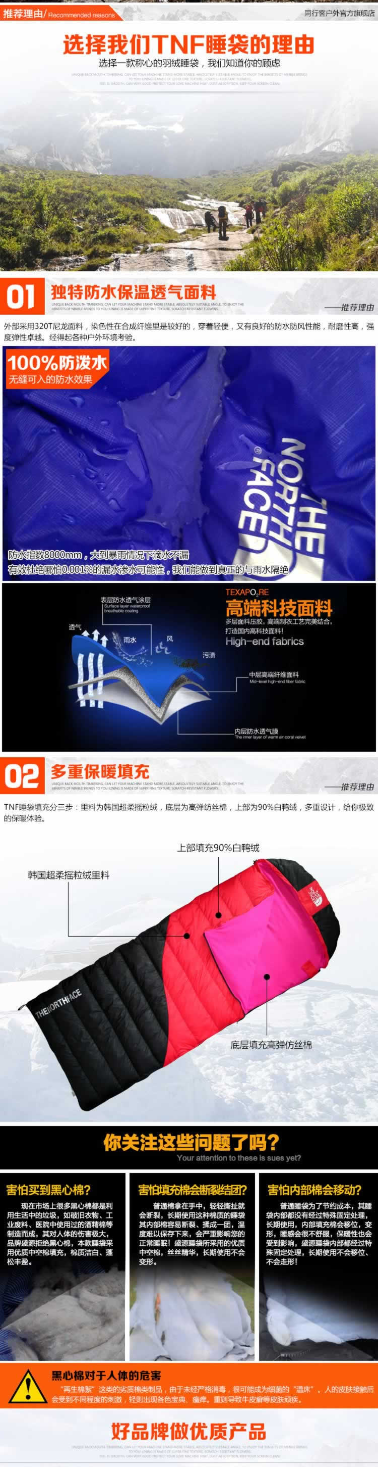 TNF羽絨睡袋戶外保暖野營(yíng)睡袋詳情